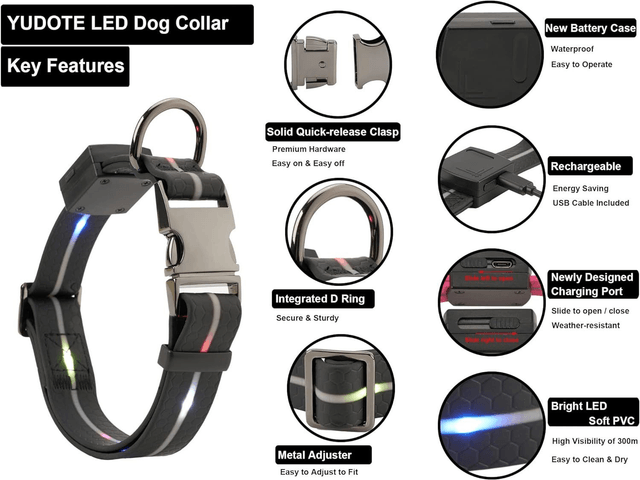 Waterproof Rechargeable Strong PVC Light Up Collar S/M/L Black/Blue/Pink