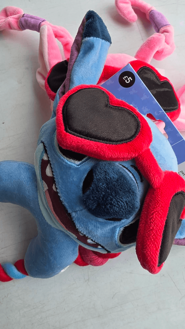 Disney Stitch (Lilo &) Dog Toy Plush With Heart Sunglasses Squeak and Rope Twist