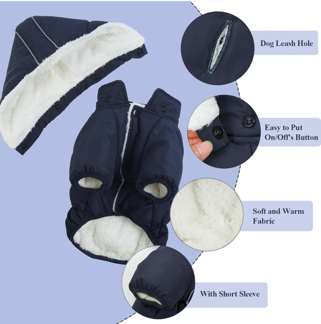 XL Dog Coat with Front Legs and Detachable Hood - Purple 