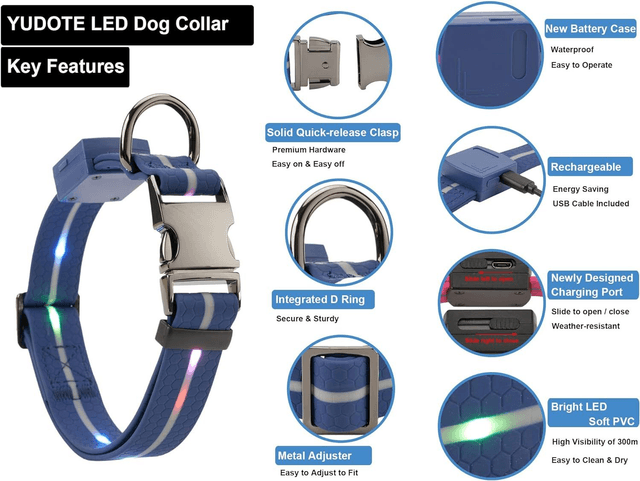 Waterproof Rechargeable Strong PVC Light Up Collar S/M/L Black/Blue/Pink
