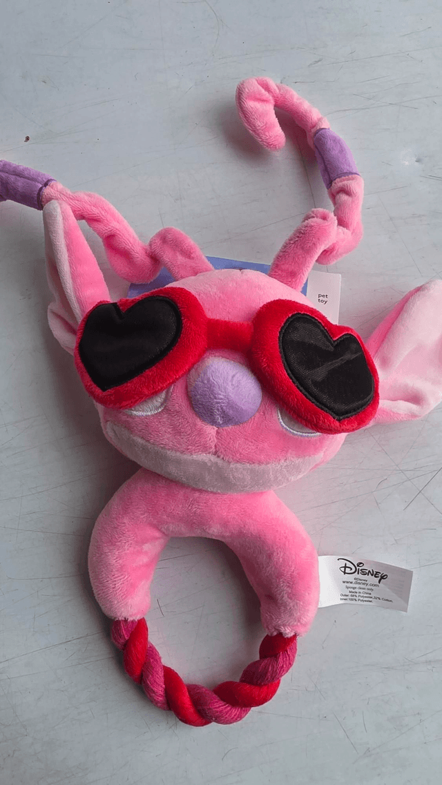 Disney Stitch (Lilo &) Dog Toy Plush With Heart Sunglasses Squeak and Rope Twist