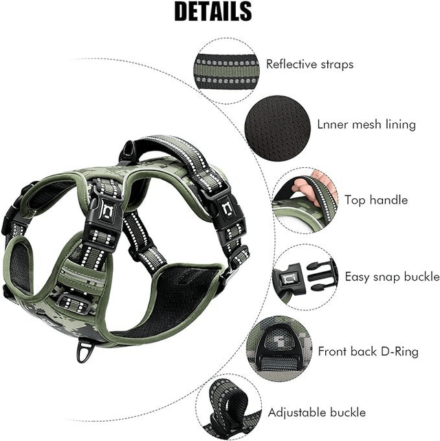 XL Camouflage Green Reflective Dog Harness