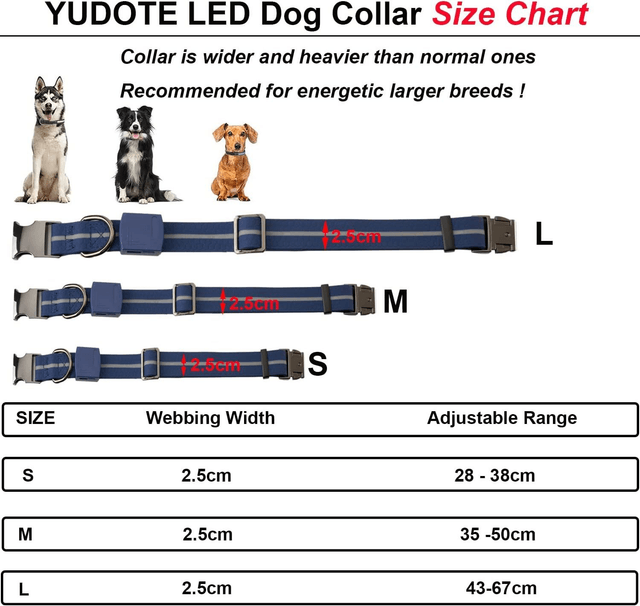 Waterproof Rechargeable Strong PVC Light Up Collar S/M/L Black/Blue/Pink