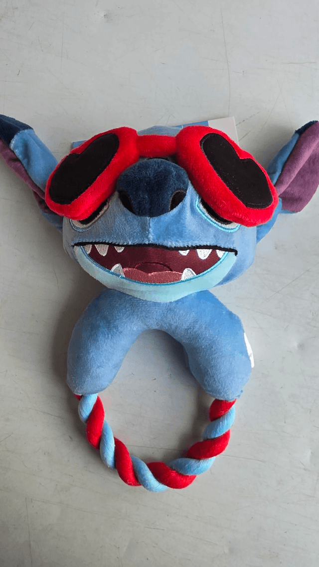 Disney Stitch (Lilo &) Dog Toy Plush With Heart Sunglasses Squeak and Rope Twist
