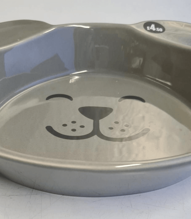Grey Dog Face Ceramic Pet Bowl

