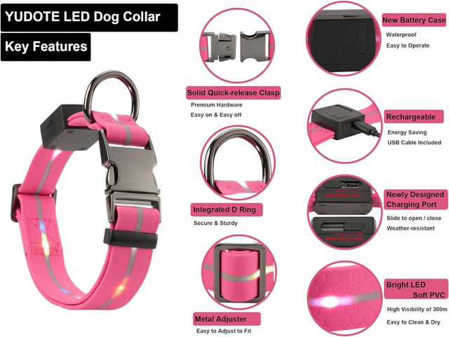 Waterproof Rechargeable Strong PVC Light Up Collar S/M/L Black/Blue/Pink