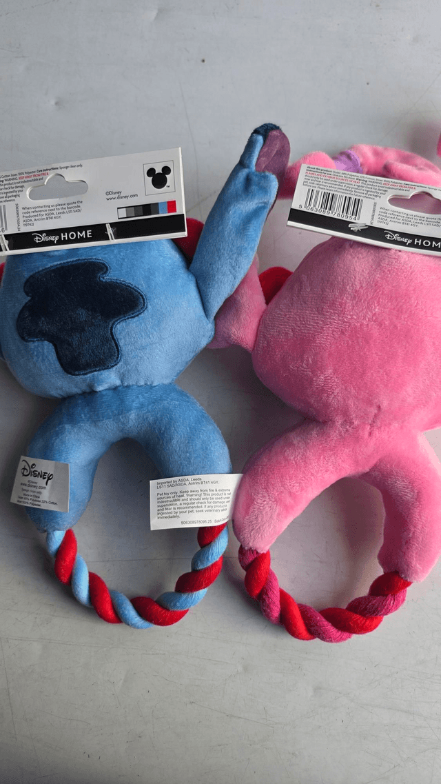 Disney Stitch (Lilo &) Dog Toy Plush With Heart Sunglasses Squeak and Rope Twist