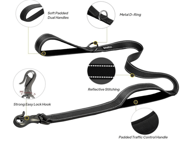 Dog Lead with 2 Padded Handles & Advanced Easy Snap Hook